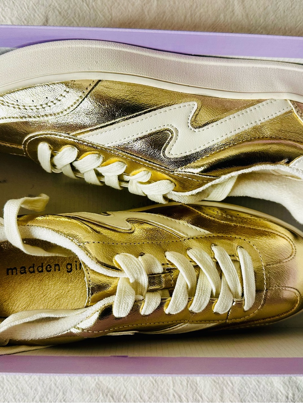 Madden Girl Metallic Gold Low-Top Sneakers with White Accents